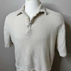 Zara Men's Off-White Textured Polo Shirt